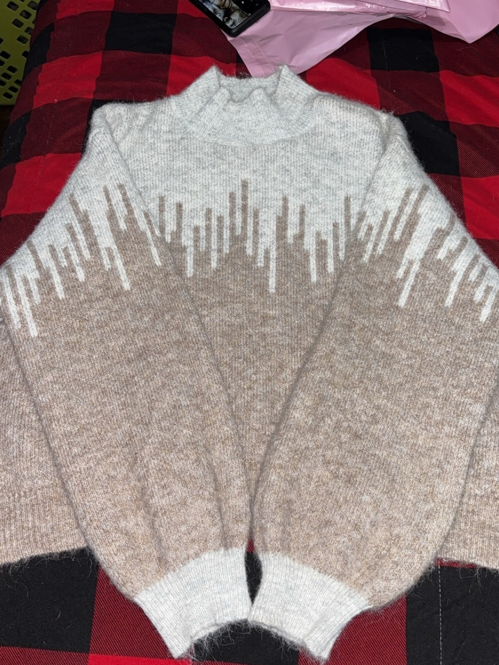 Cozy Two-Tone Mock Neck Sweater in Cream and Brown